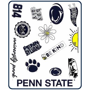 white Rachel Throw blanket with assorted Penn State graphics